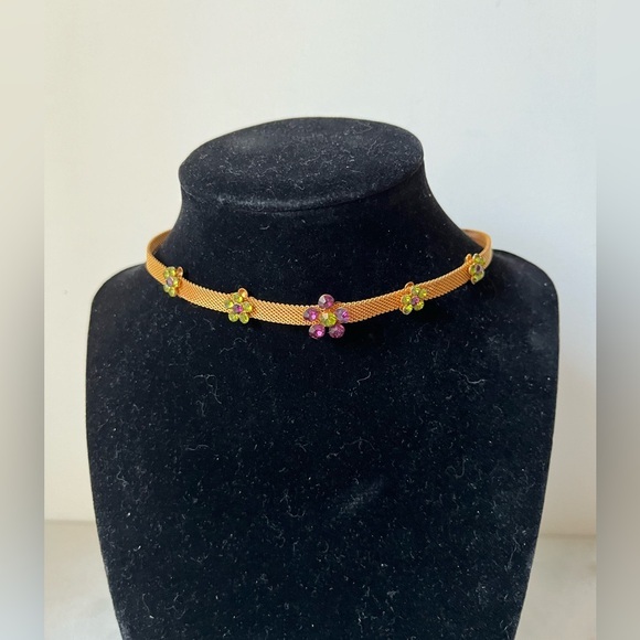 Flower Stone Mesh Choker Necklaces, Collars, Chokers, Collars, Collar 14.5” - Picture 1 of 9